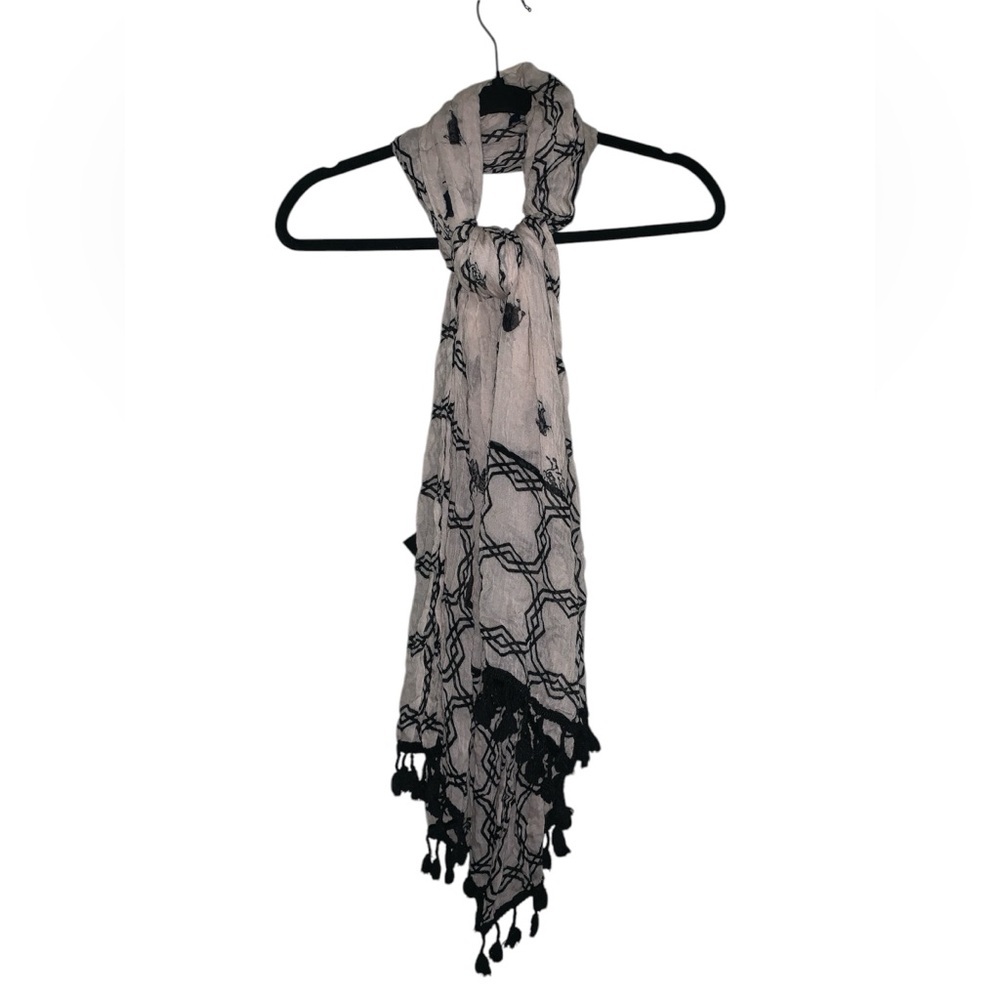 Vintage Ann Taylor Cream And Black Egypt Camel Printed Blanket Scarf‎